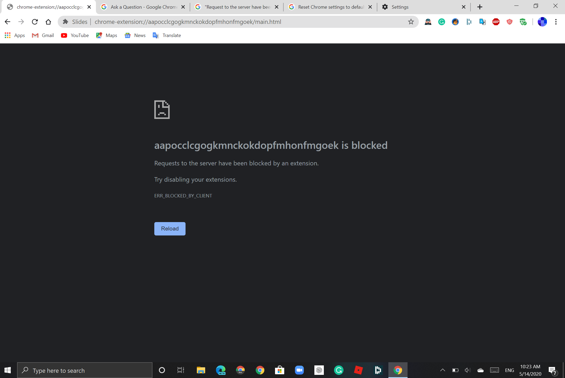 I keep getting this message:err_blocked_by_client - Google Chrome