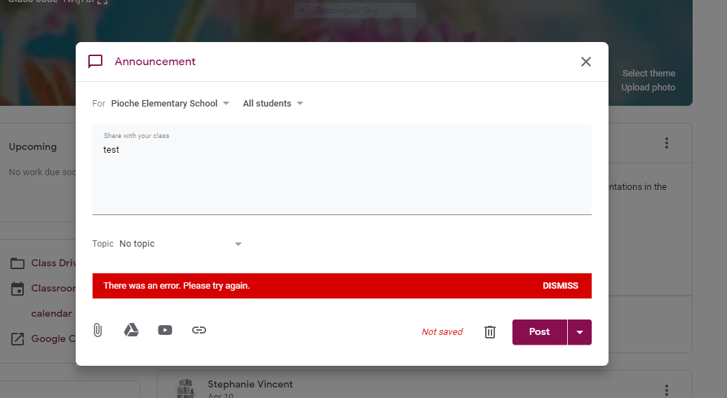 google classroom error turning in assignment