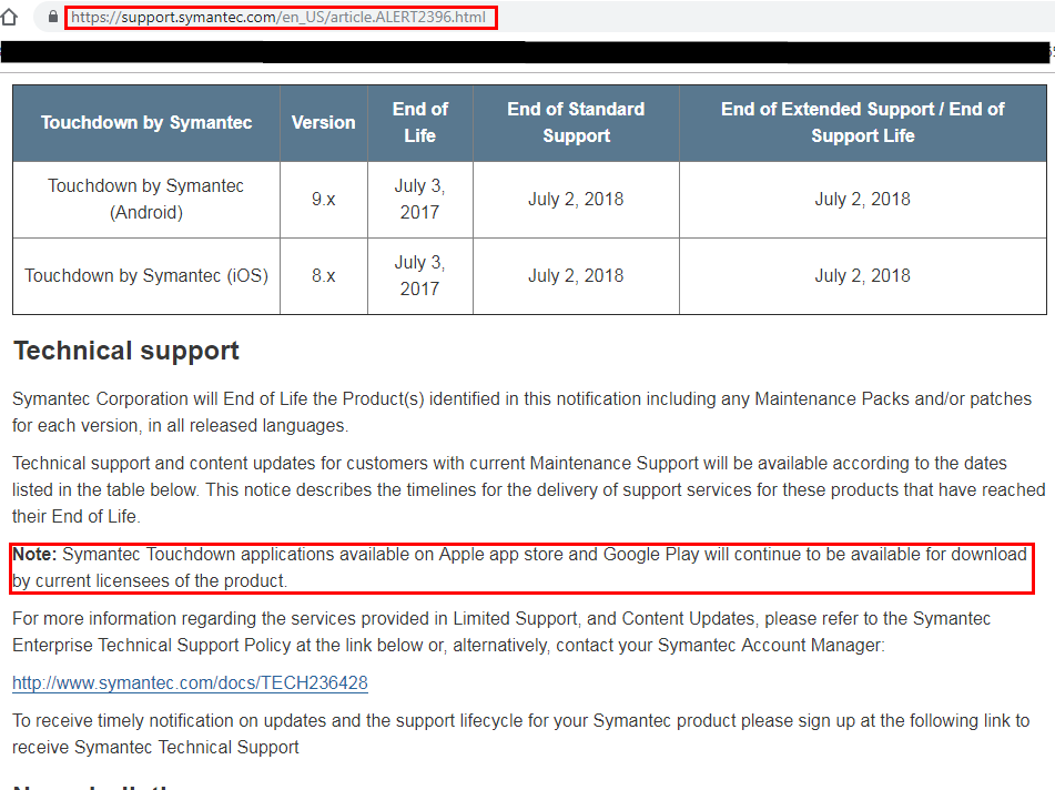 i cant fine symantec touchdown application google play help symantec technical support