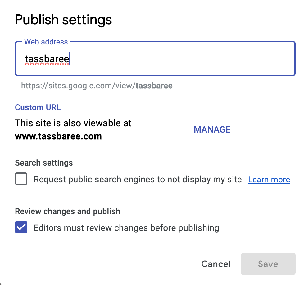 How do I publish my Google Site to public?