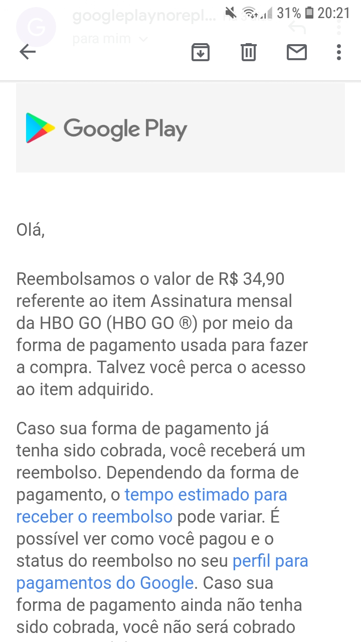 Compra cancelada e não recebi o reembolso - Comunidade Google Play