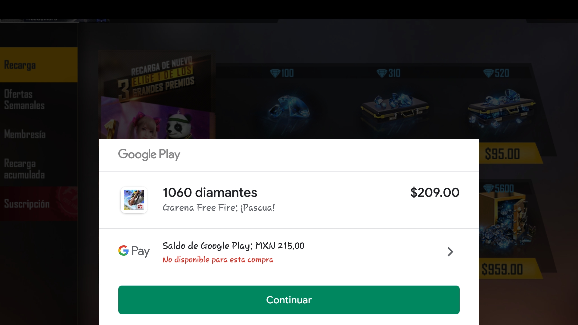 Comprar Gift Card Free Fire Google Play 1060 Diamantes