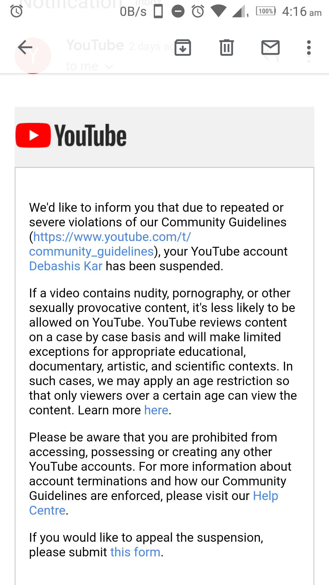 How long are you suspended from YouTube?