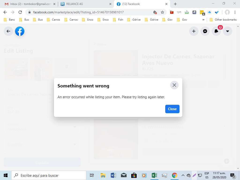 marketplace: on some items cant update, an error occured listing your item.  - Google Chrome Community
