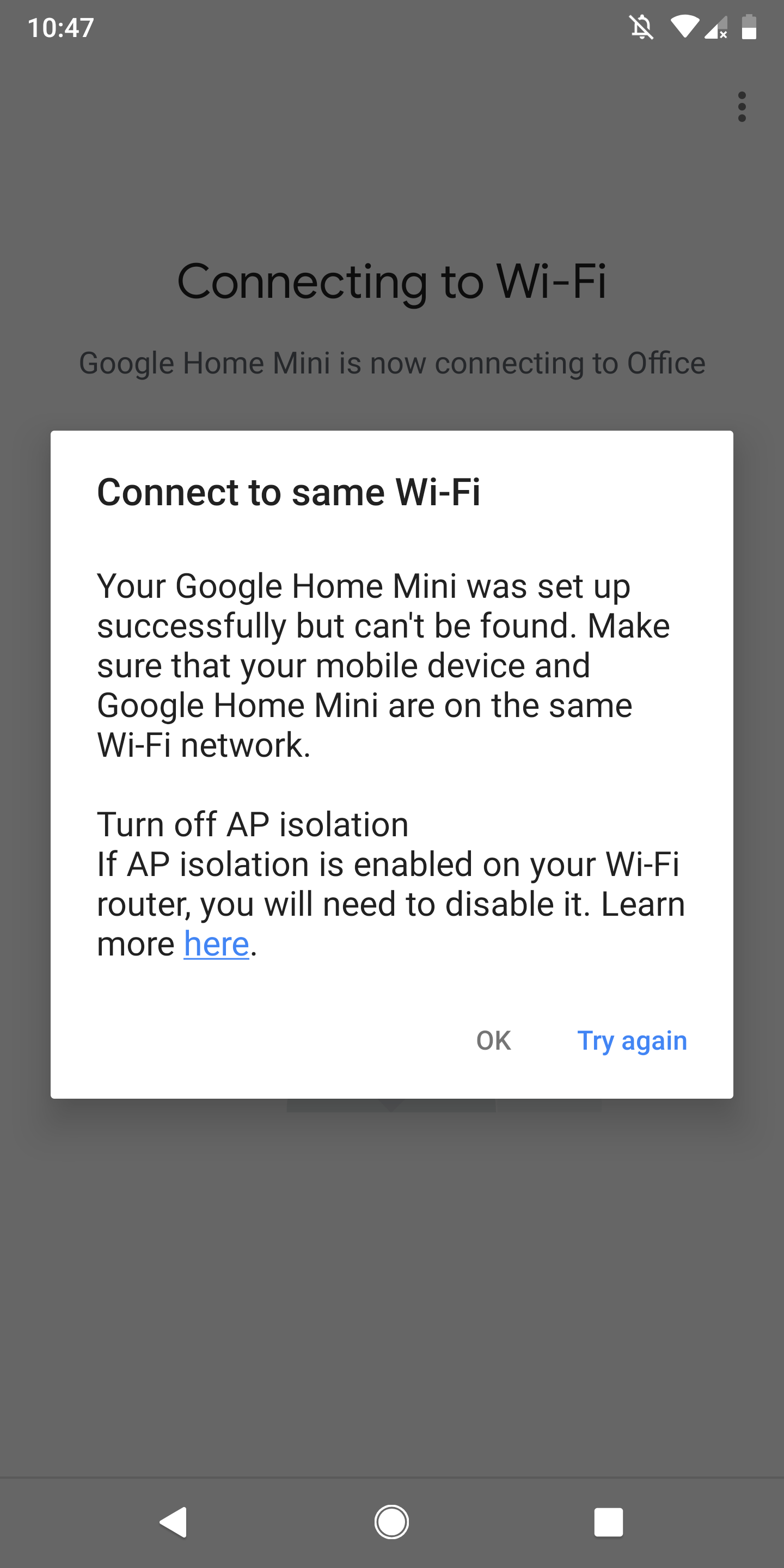 google home mini no wifi