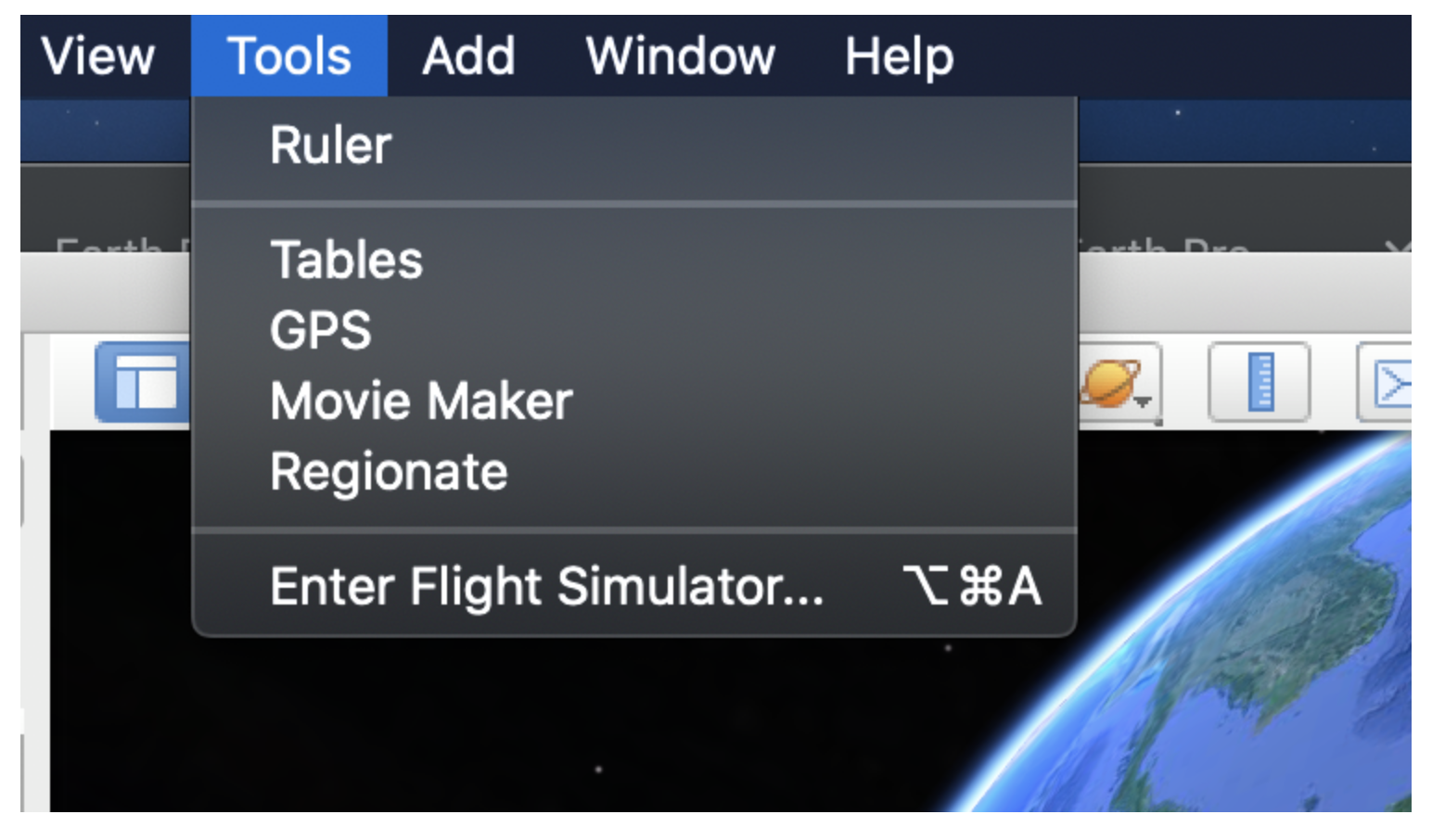 mac hotkey for flight simulator in google earth