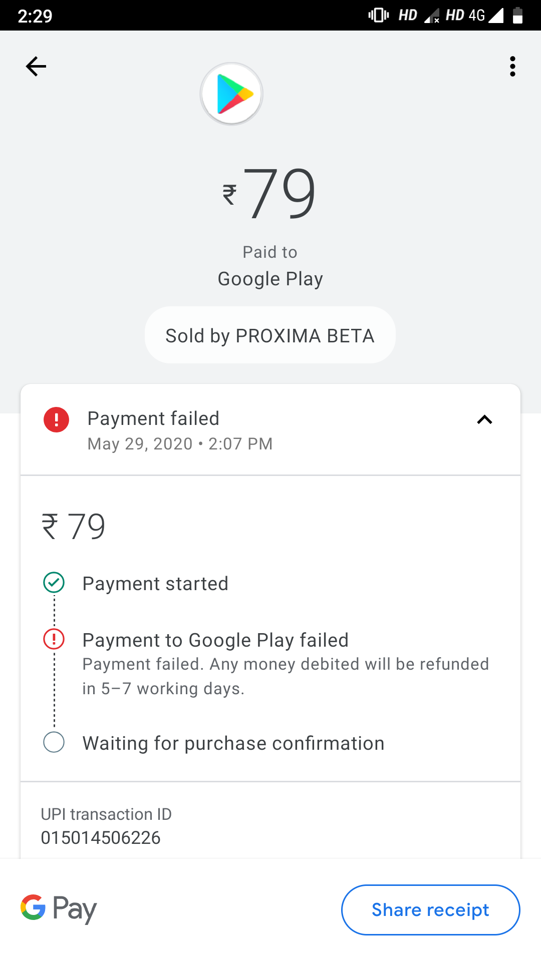 Transaction error - Google Play Community