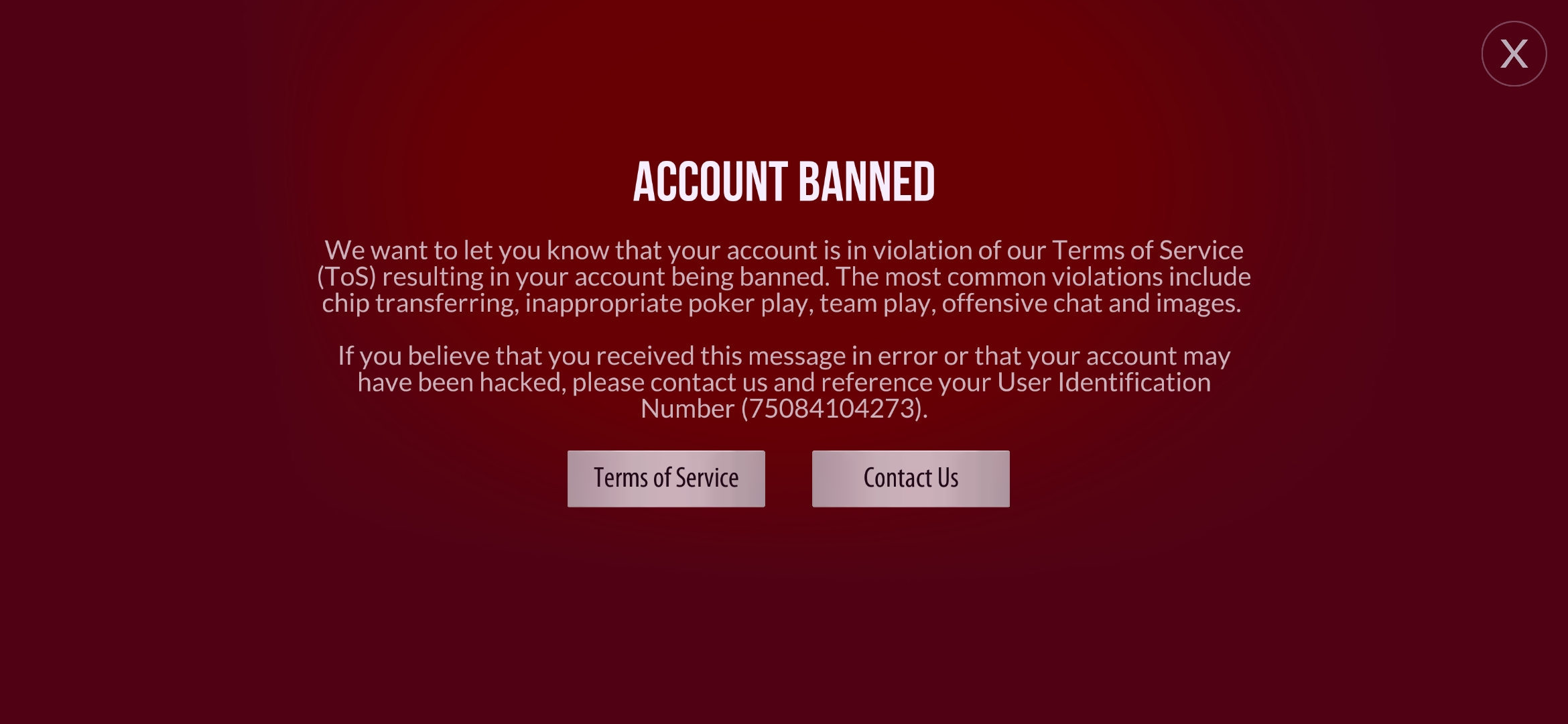 Ban message. Banned account. Casino account banned. Zynga delete account. Banned account photo.