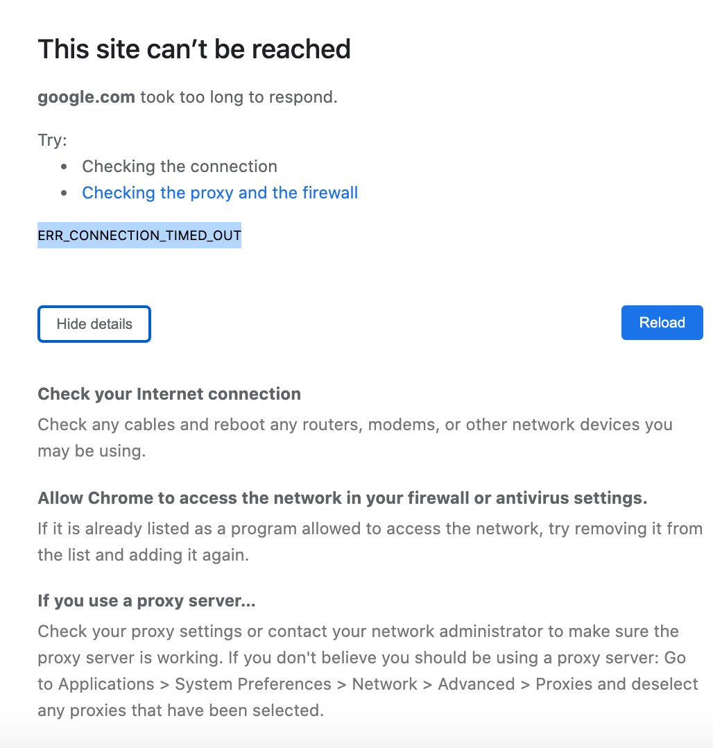 site took too long to respond chrome