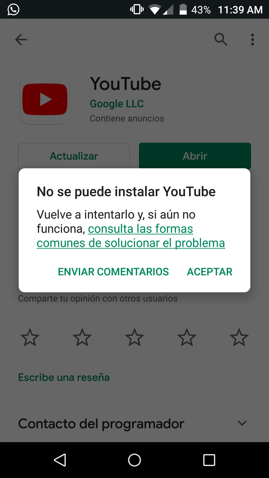 No se instala la actualización de YouTube que puedo hacer? - Comunidad de  YouTube