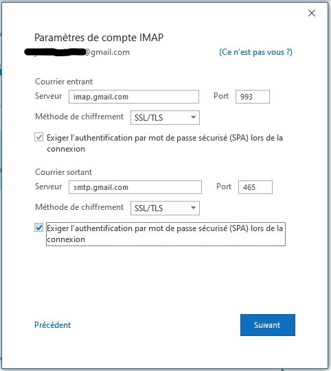 setting up gmail on outlook error encrypted