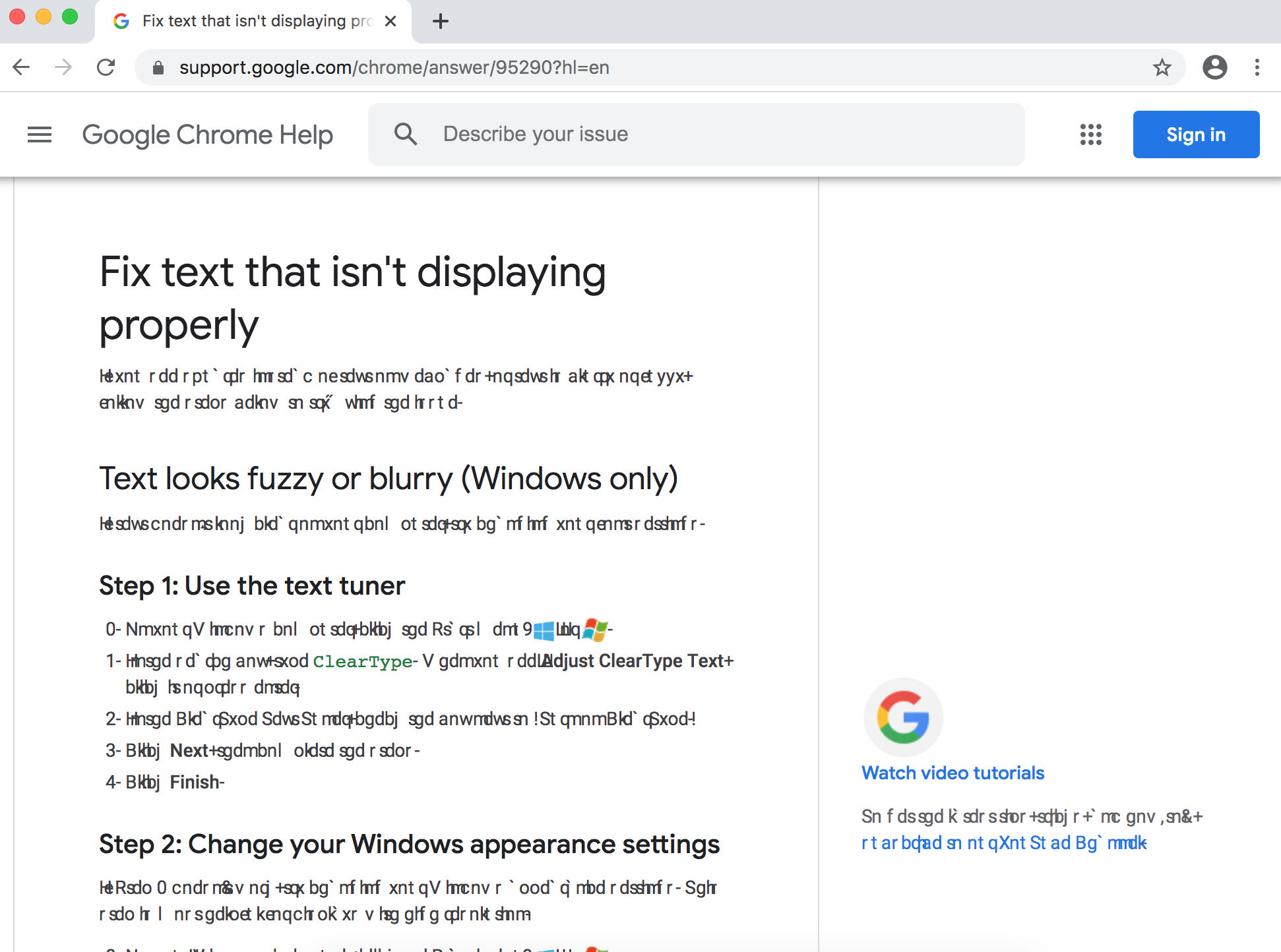 Some Body Text Displaying In Gibberish Google Chrome Community