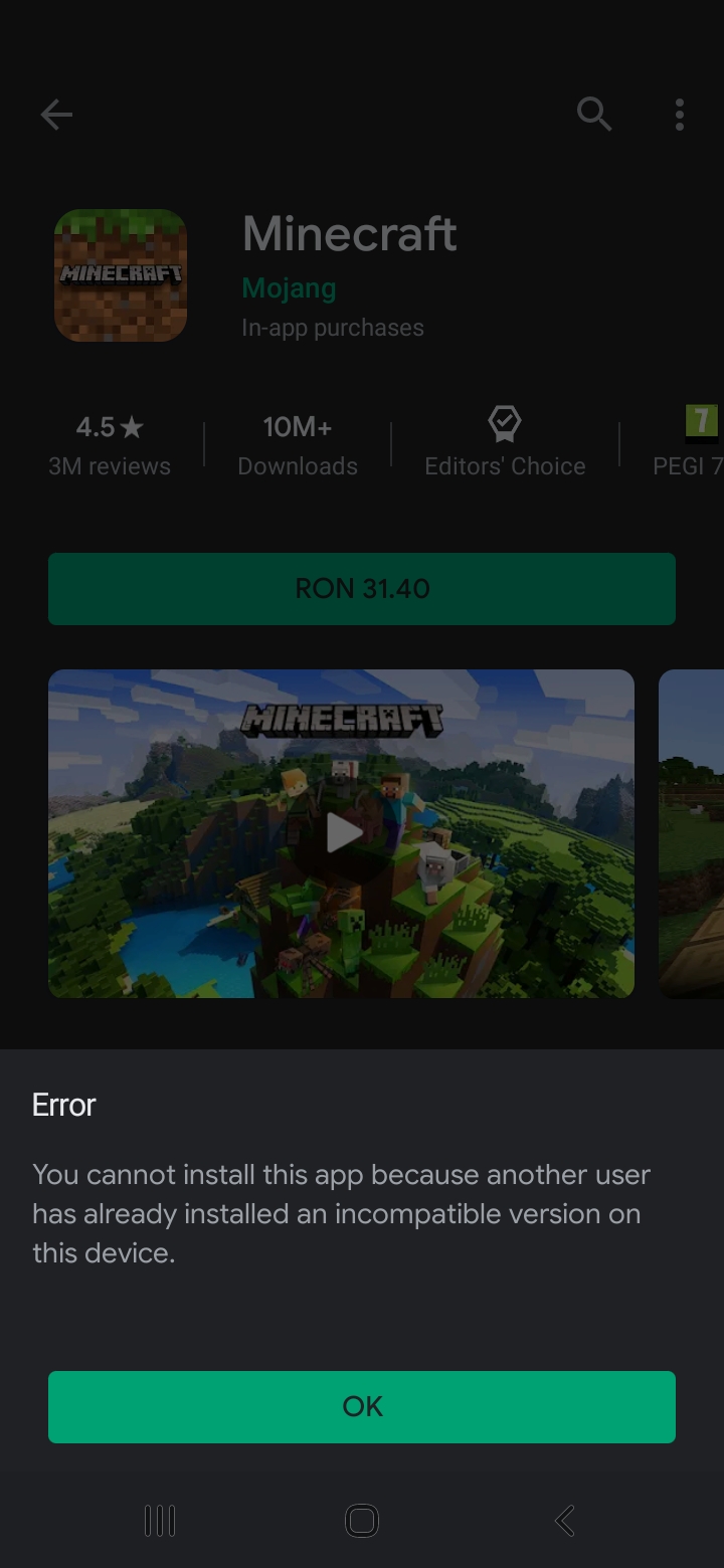 I can no longer install Minecraft, does anybody know why? Has anyone else  had this problem? - Google Play Community