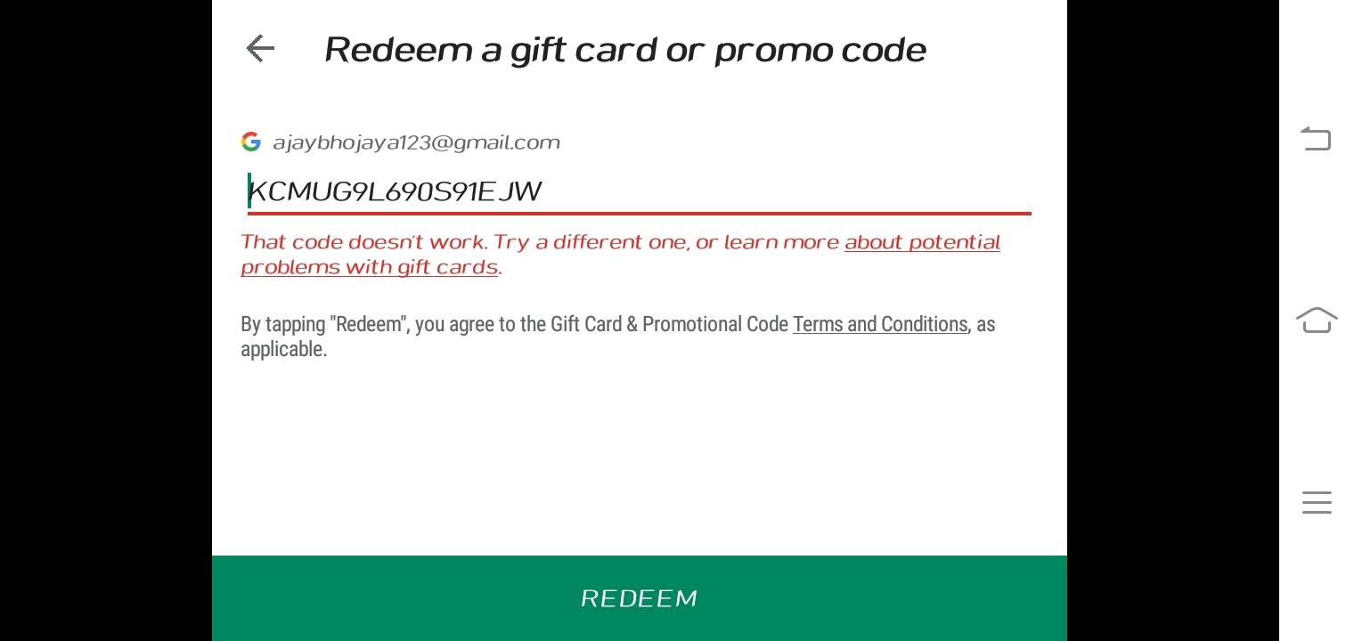 Redeem Code Doesn T Work Plese Try Other Redeem Code Google Play Community