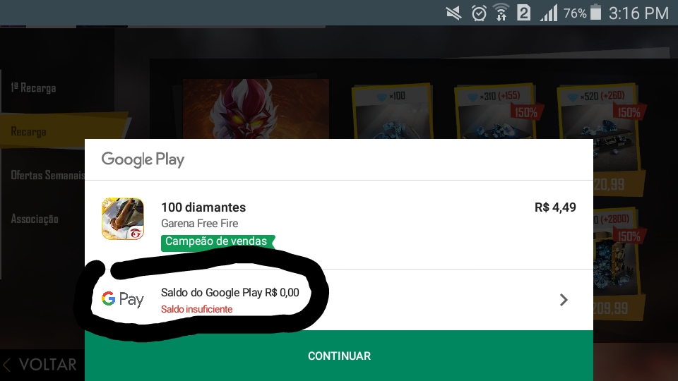 Não consigo gastar meu saldo da Google play porque diz que só pode