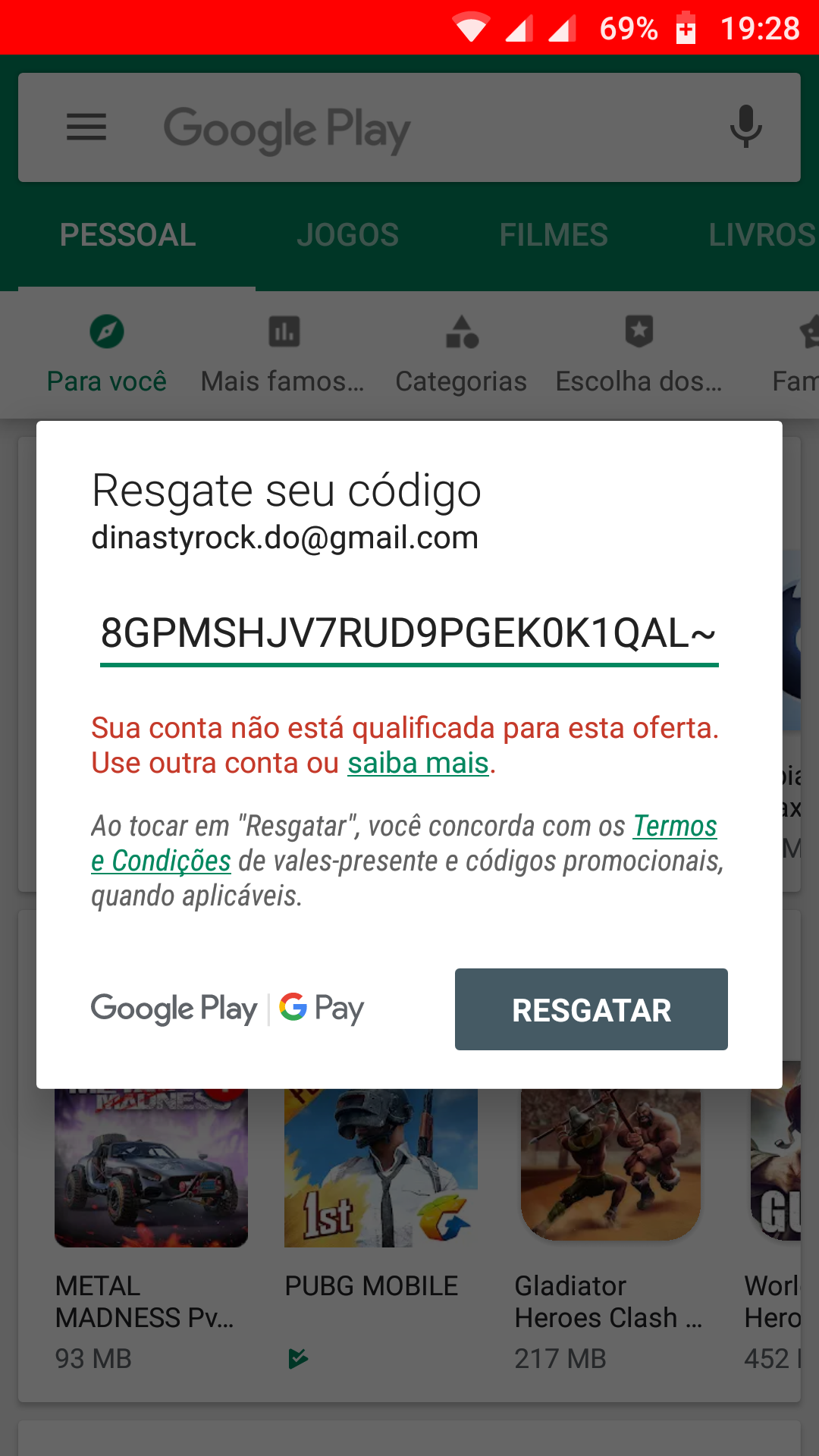 Não Consigo Resgatar Meu Código Da Play Store 