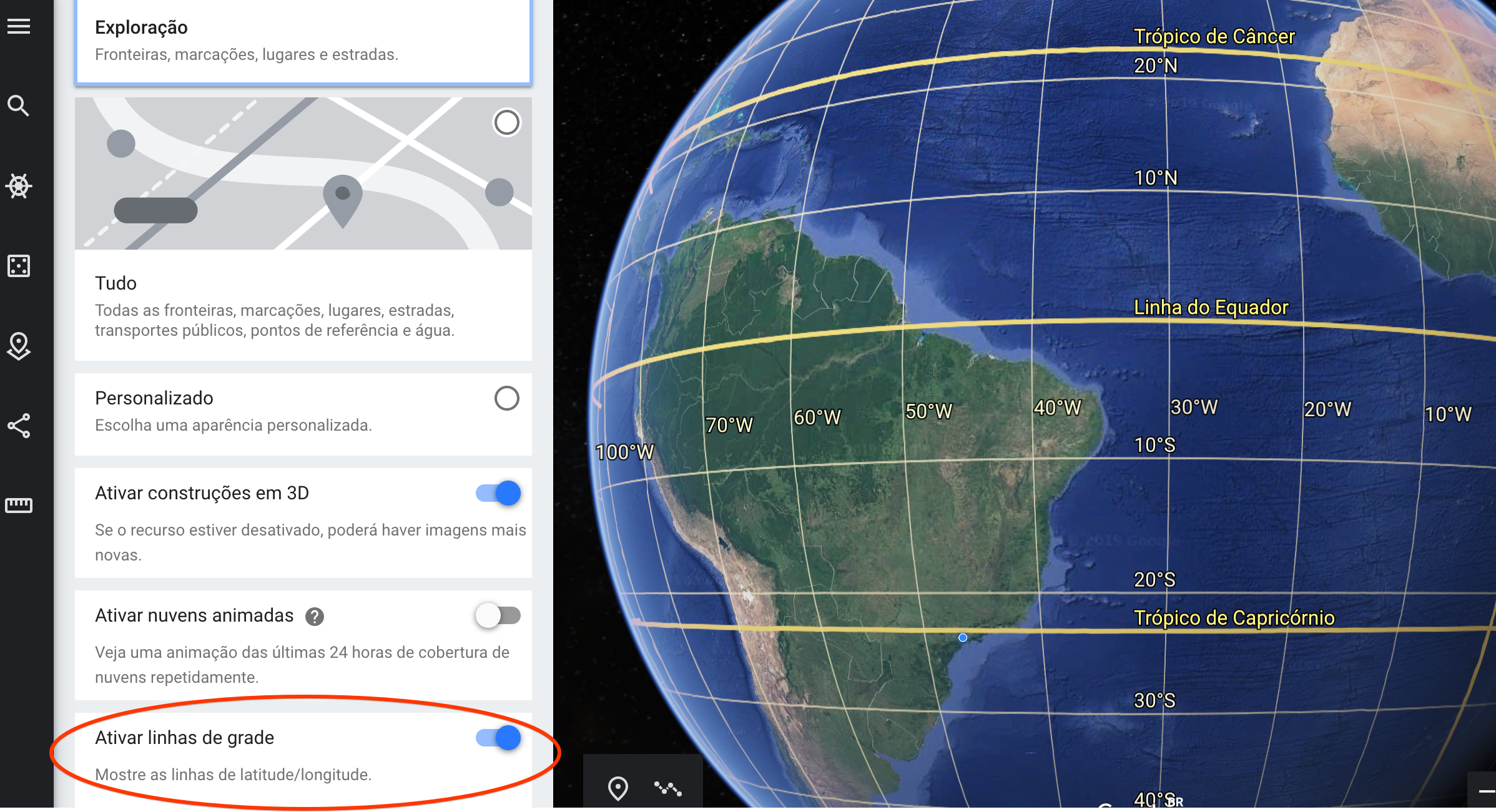 Imagem do Google Earth de 22/5/2016, que mostra o posicionamento