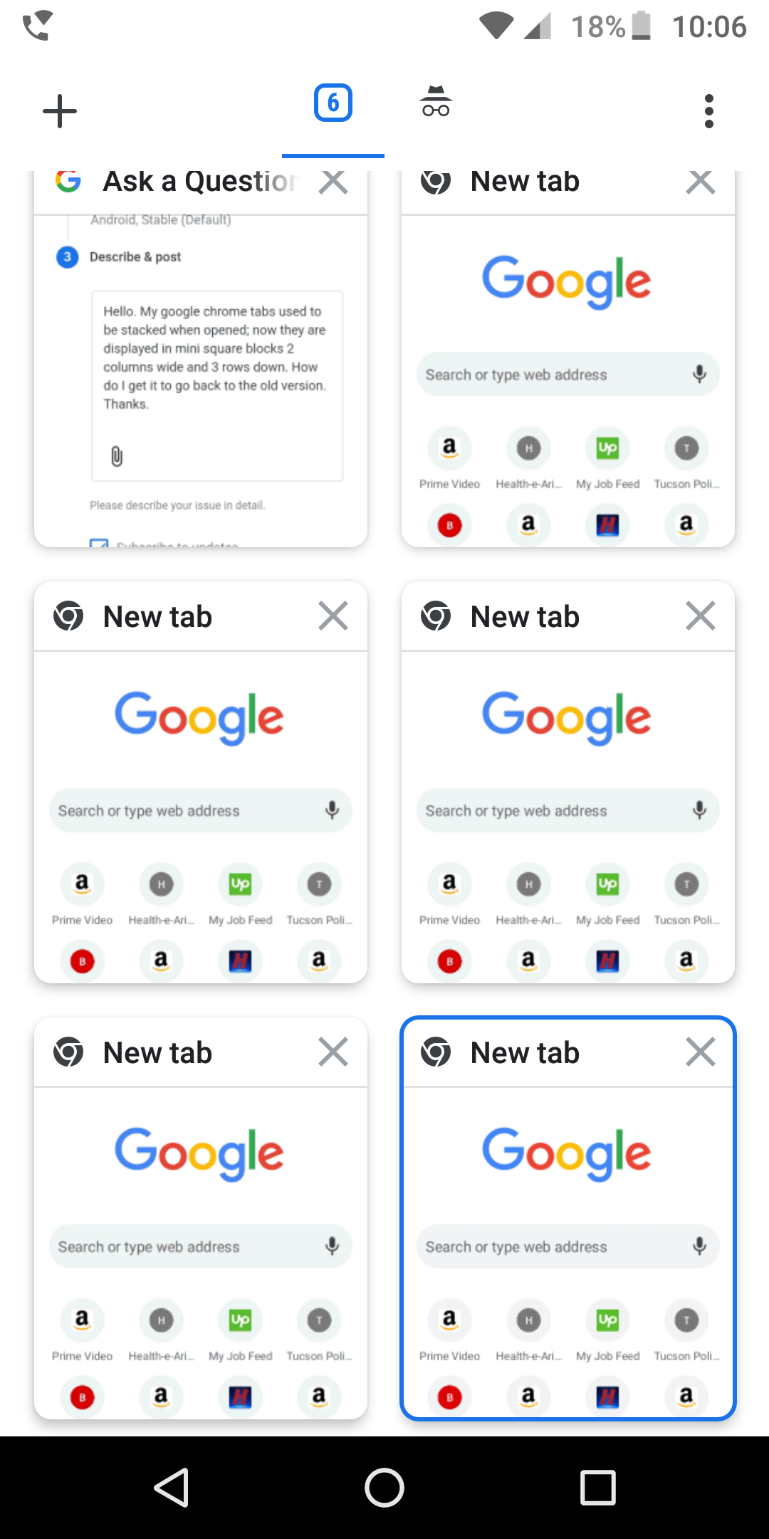 Android chrome tabs used to be stacked; now they are displayed in mini  square blocks. How to reverse - Google Chrome Community