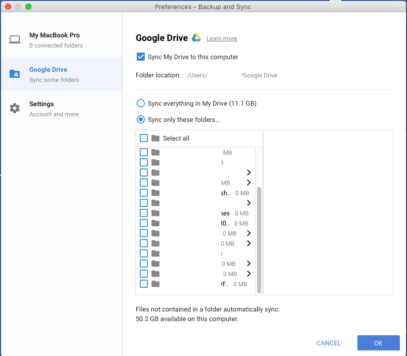 google drive sync download change destination folder