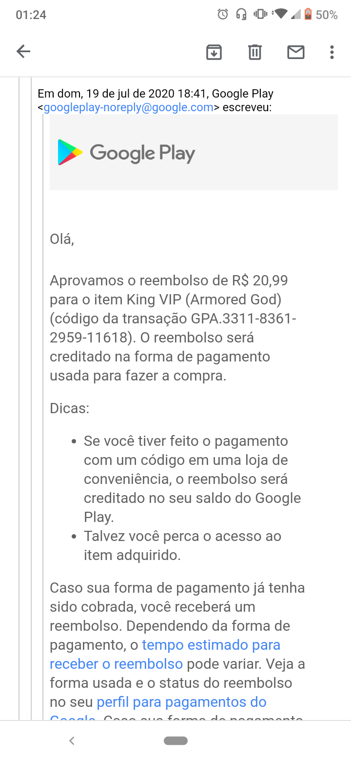 Fui cobrada por uma compra que foi recusada pelo Google