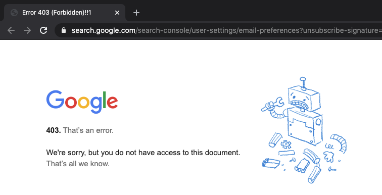 Google (Search Console) Error 403 (Forbidden) page title has a