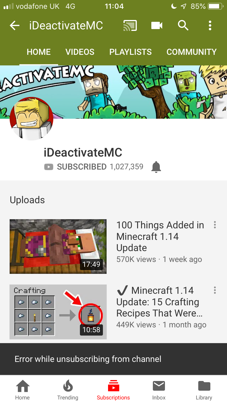 Cannot Unsubscribe From Certain Channels Youtube Community - roblox how to fix error youtube