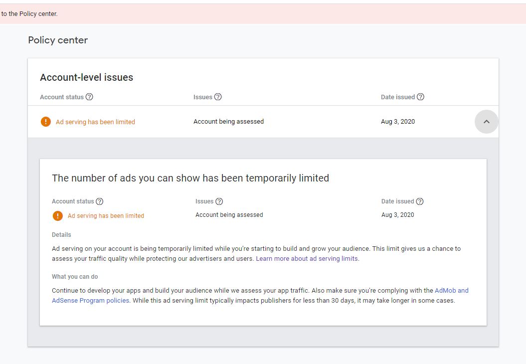 How to fix Ad serving limits on AdSense 