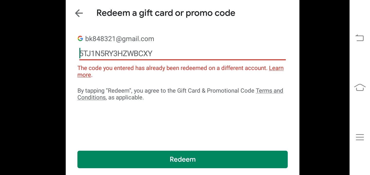 I messed up the redemption code - Google Play Community