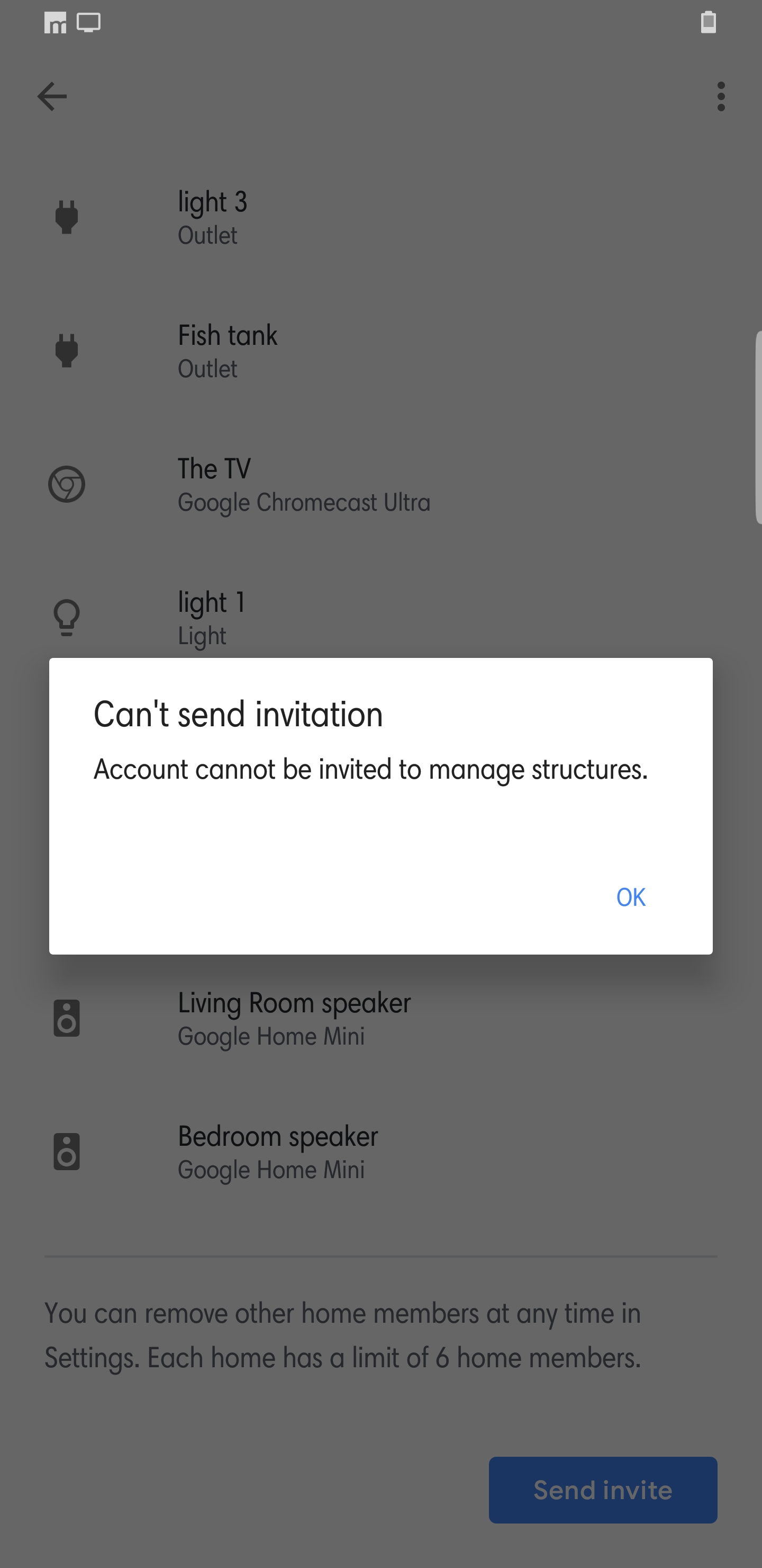 When Trying To Invite A New Home Member On The Google Home