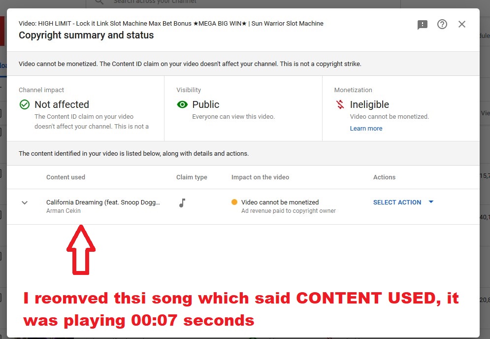 I Removed Copyright Claim Id Which Was 7 Seconds In My Video But