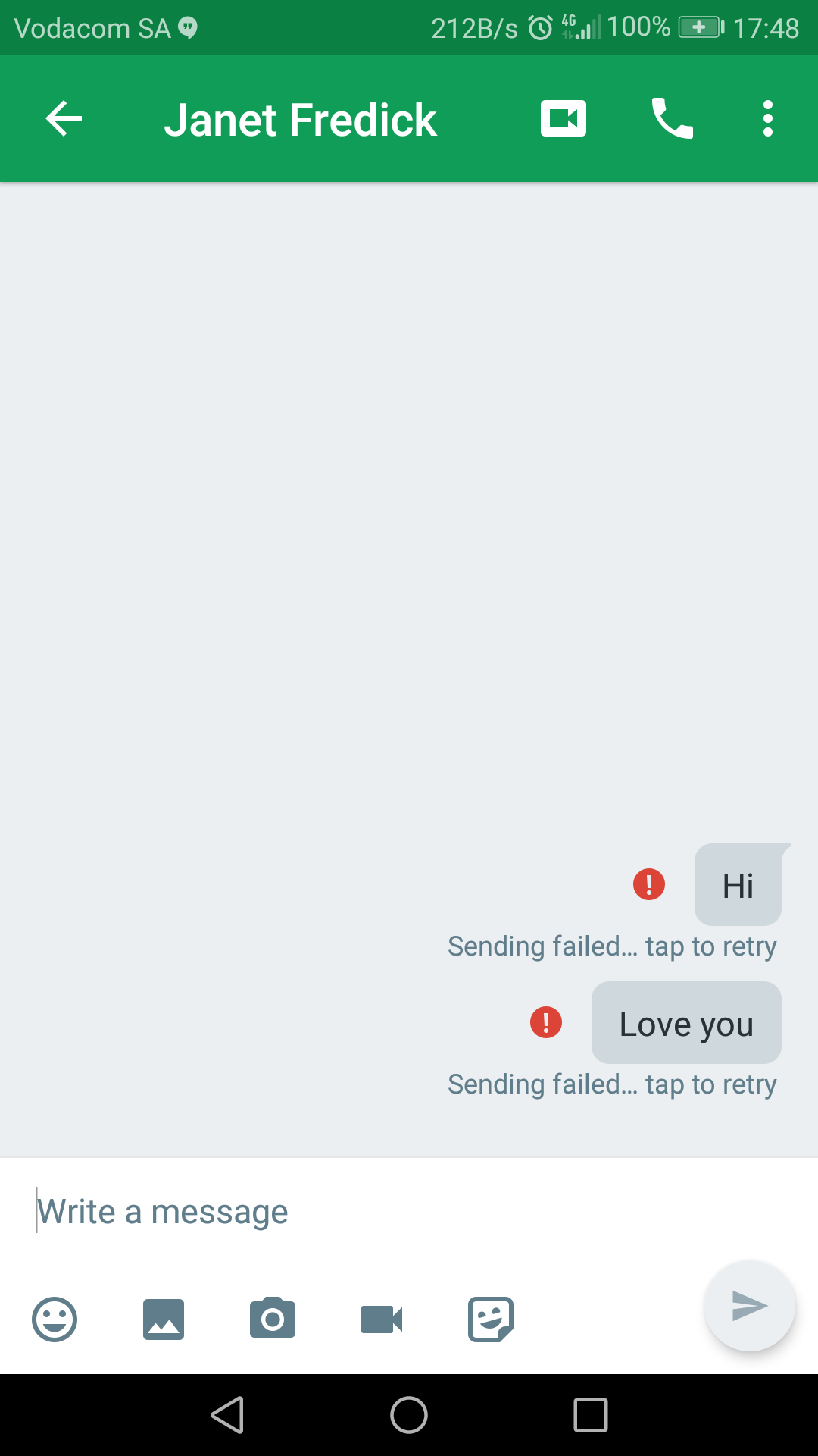 Hangouts message not sent touch to retry