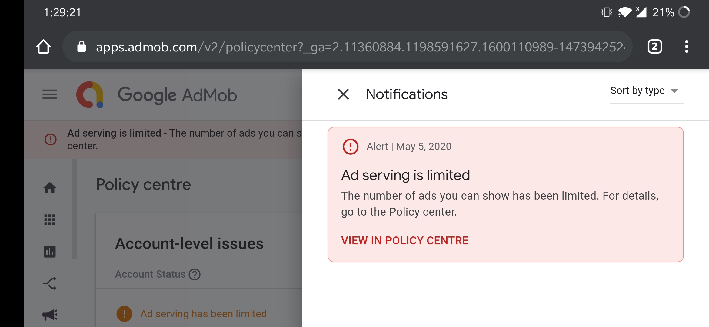 All apps are ready to serve ads, but AdMob still limiting the ads