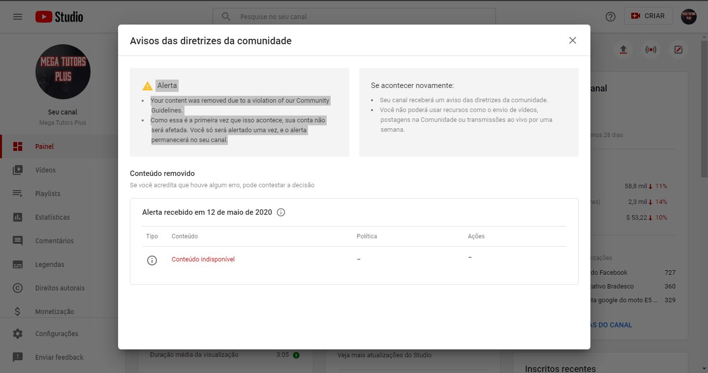 Meu canal está proibido de fazer lives mesmo depois de 90 dias - Comunidade