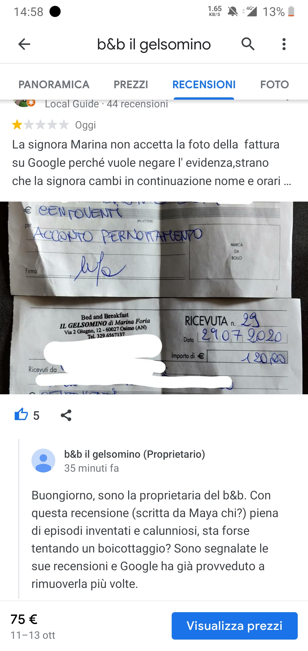 Il proprietario di un b&b nega di conoscermi solo perché ho fatto una  recensione negativa. - Community Google Maps