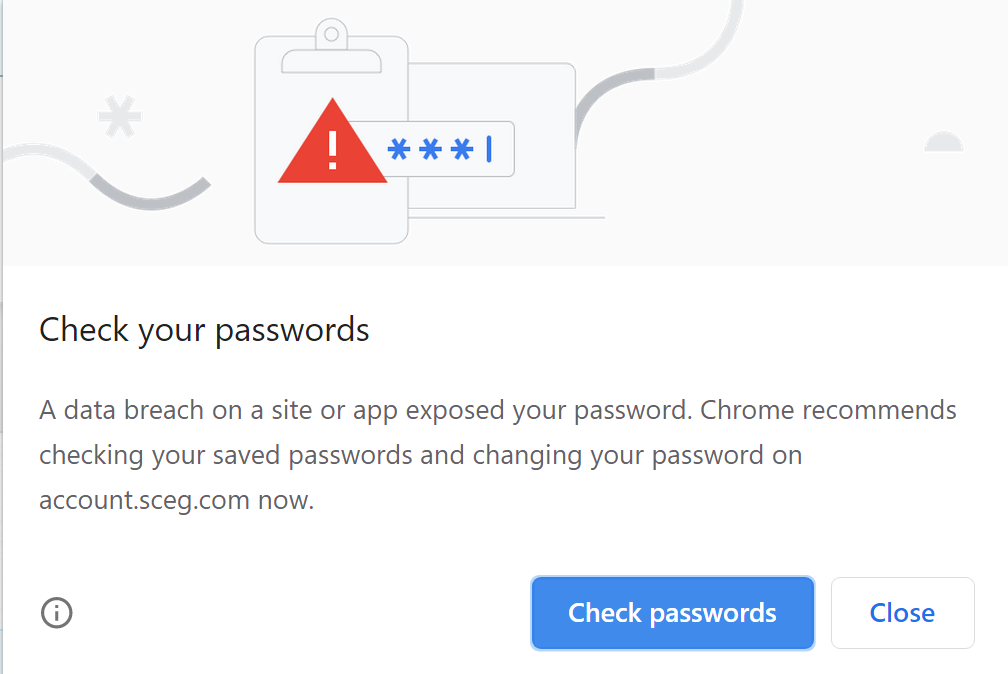 Chrome connect. Пароль changed. Password Breach. Password is Breach. Consider changing your password.