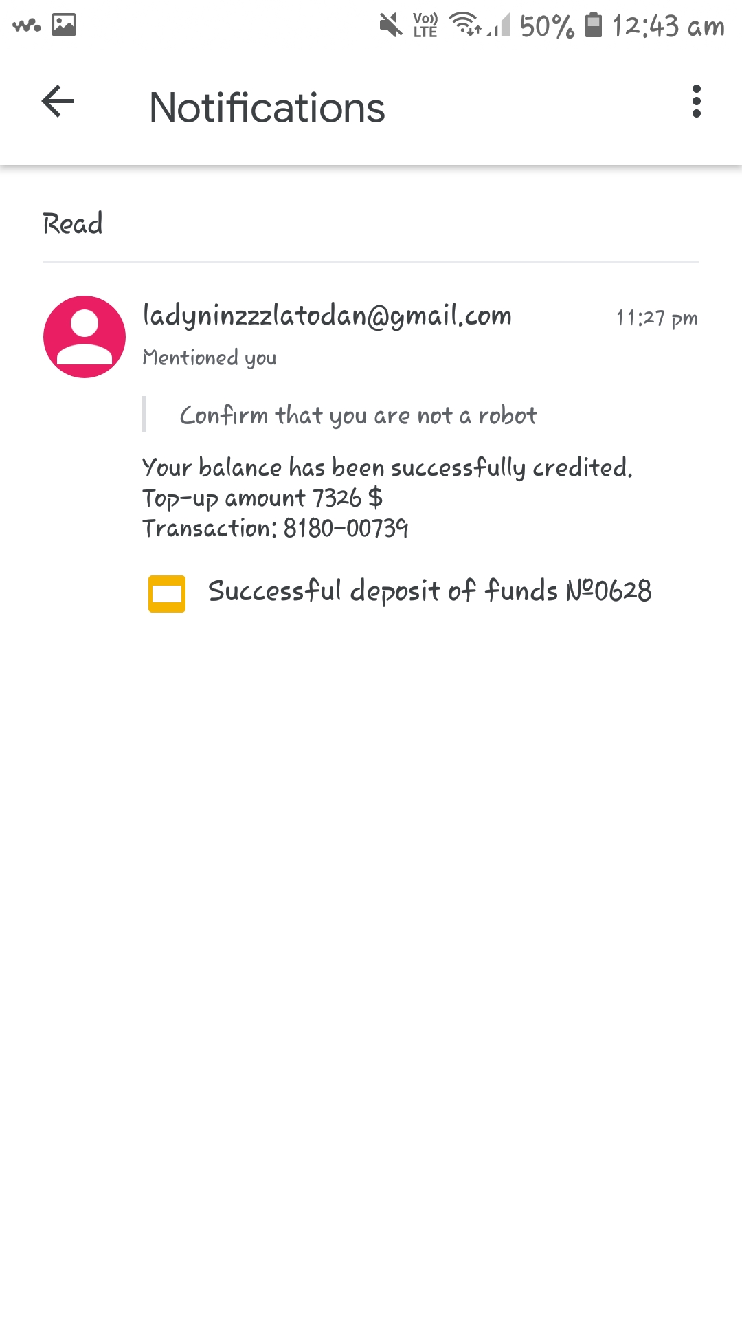 I am not able to delete spam notification received through email