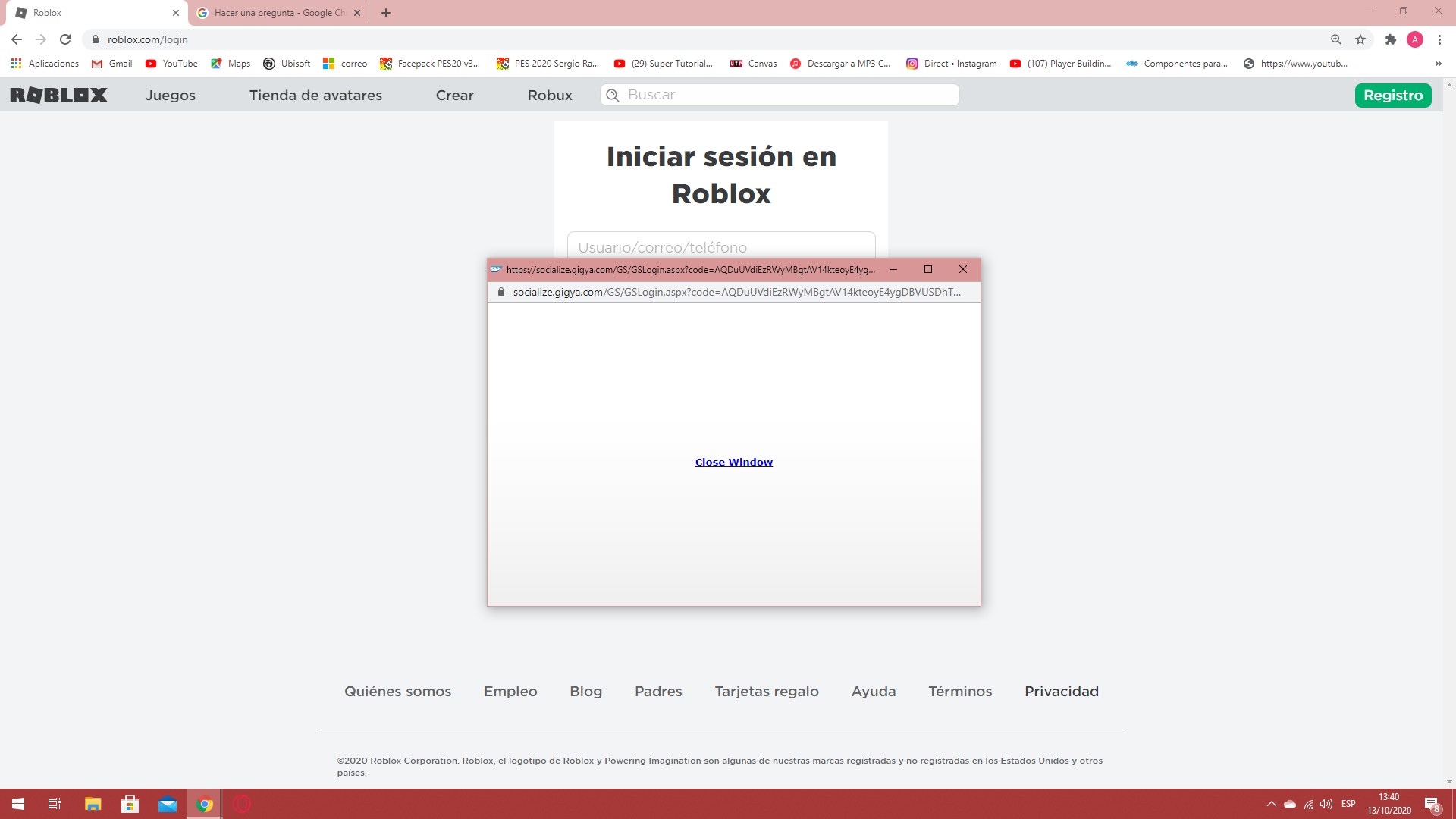 Ayuda Al Iniciar Roblox Con Facebook En Pc Windows 10 Google Chrome Community - como cerrar sesion en roblox pc