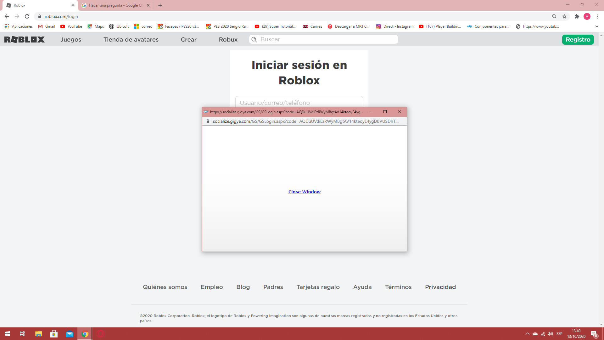 Ayuda , Al iniciar roblox con facebook en PC Windows 10 . - Comunidad de  Google Chrome