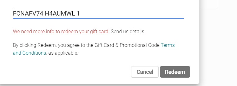 we need more information redeem codé your gift card - Comunidade Google Play