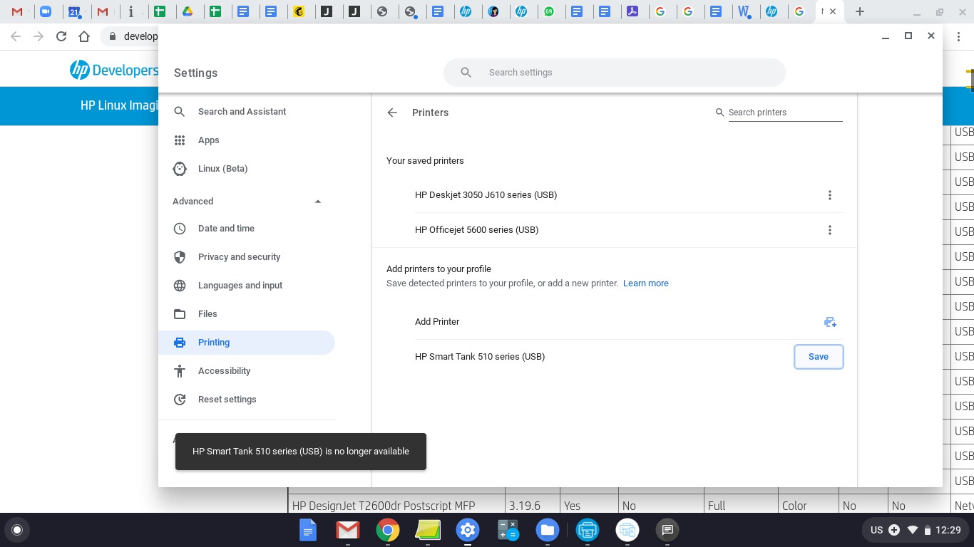væv Tænk fremad Kan ikke læse eller skrive hp printer wont "save" even when it is connected by USB and shows up in the  "add printer" section - Chromebook Community