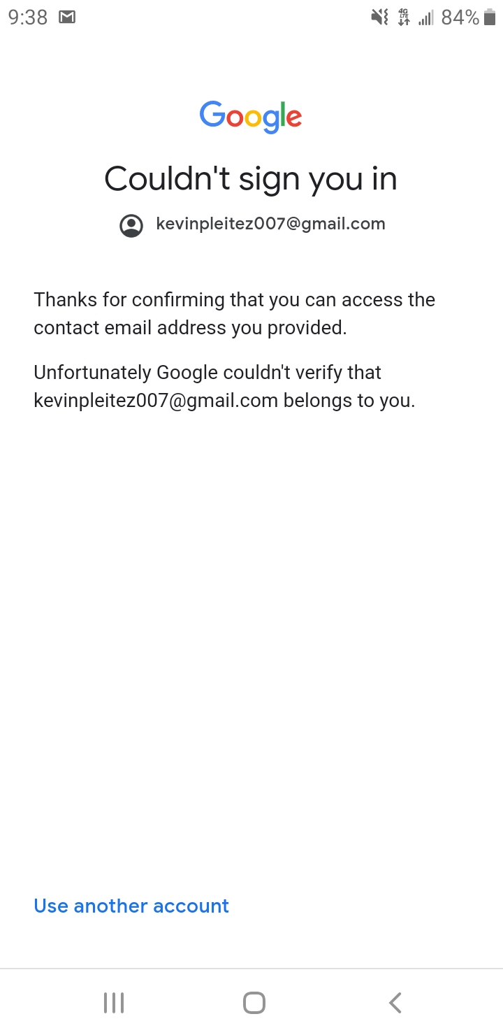 Google no pudo verificar que eres tú