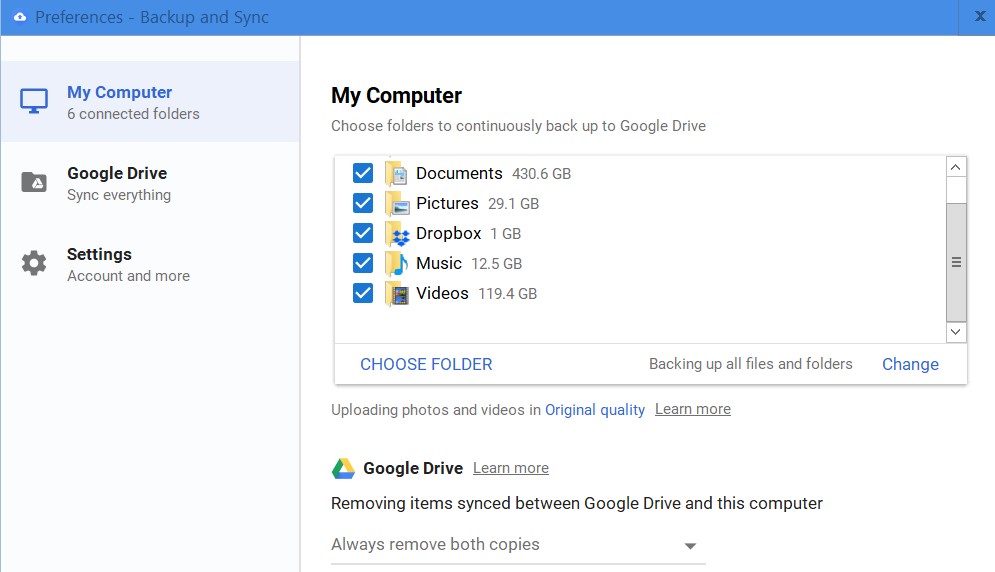 google photos backup vs backup and sync