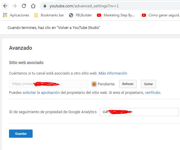 No se completa la configuración sitio web asociado, sigue en estado  