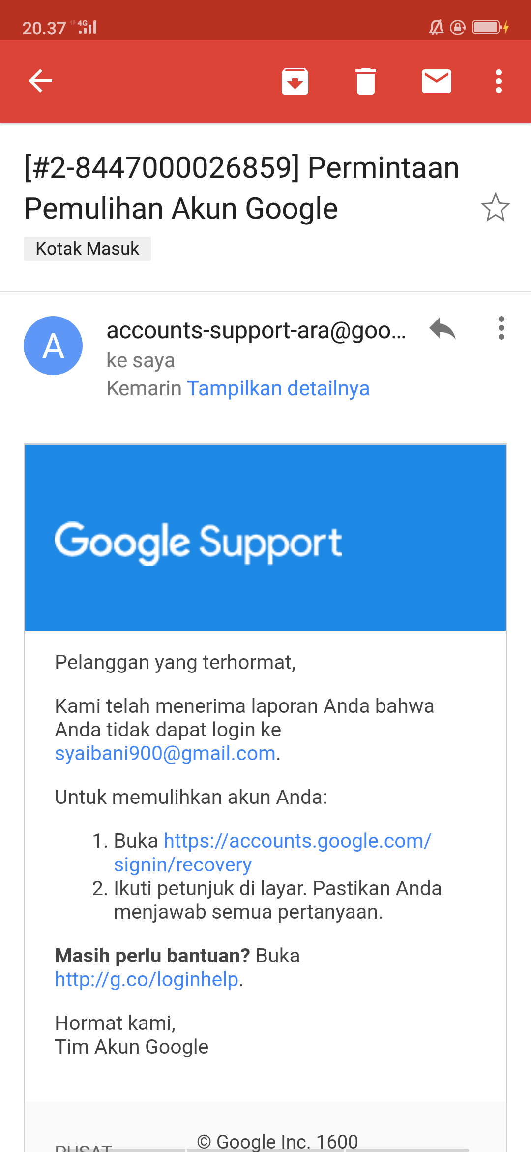 Saya Ingin Login Pemulihan Dari Link Yang Diberi Oleh Google Tapi Kok Ngk Bisa Masuk Komunitas Akun Google