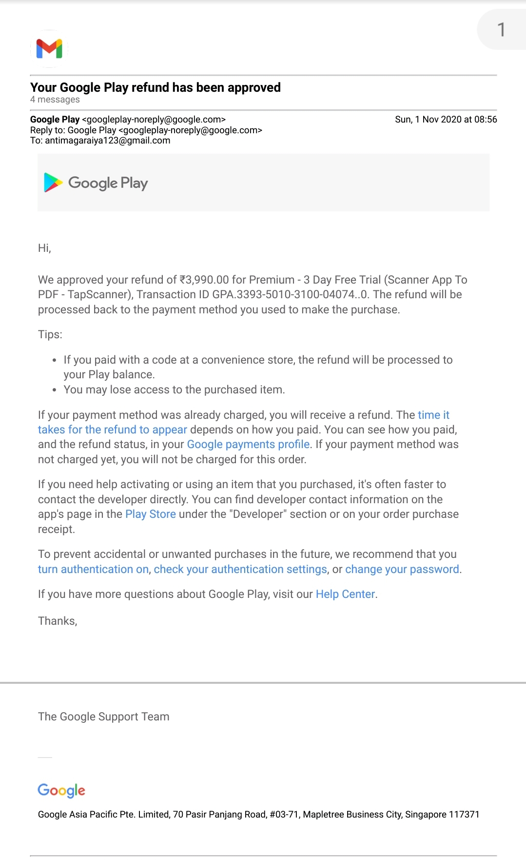 Non-refundable payment - Google Play Community