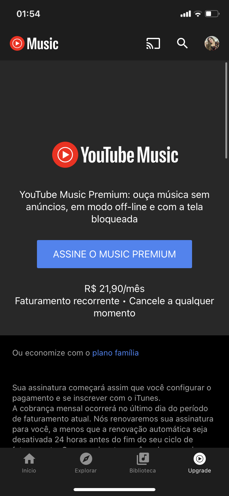 Paguei pela assinatura do YT premium, o valor foi debitado,mas não