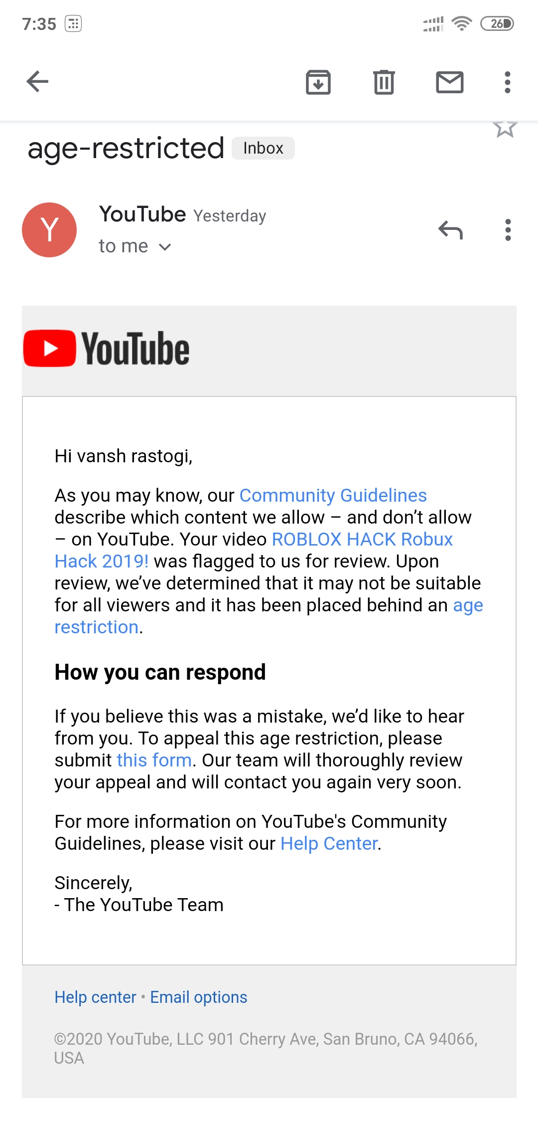 My Youtube Account Got Suspended Youtube Community - will roblox remove robux if you get suspended