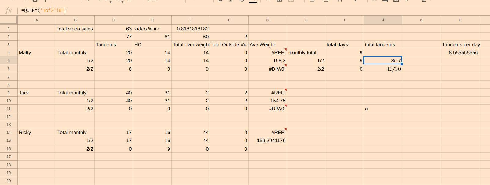 Query function giving me a fraction instead of importing data