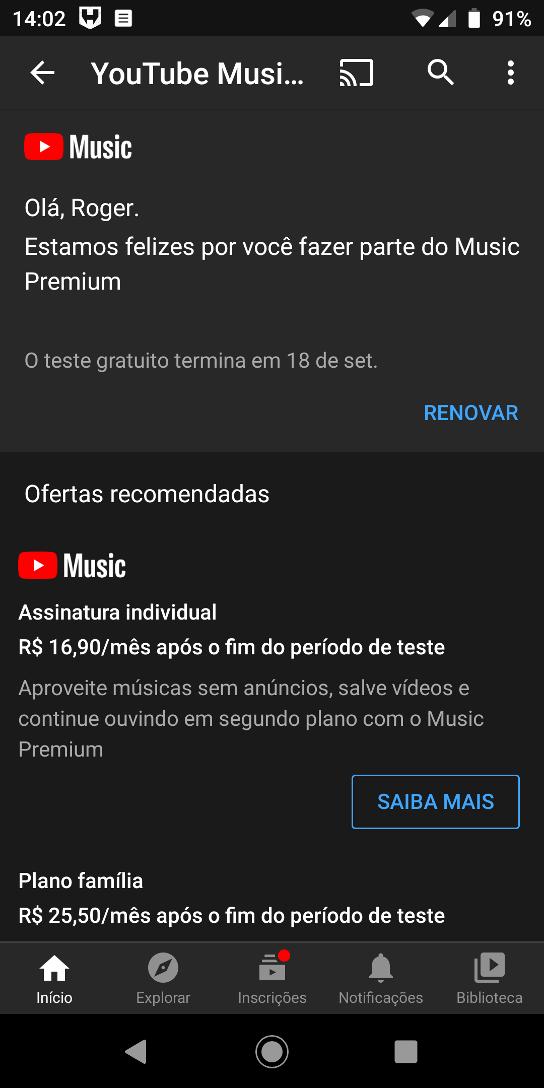 Cancelar sua assinatura Premium - Android - Ajuda do  Music