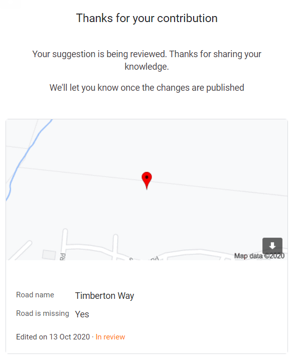 Hi trying to report a new road and address to google maps